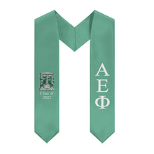 Load image into Gallery viewer, Alpha Epsilon Phi + Crest + Class of 2025 Graduation Stole - Serene Green & White