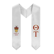 Load image into Gallery viewer, Theta Tau + Crest + Class of 2025 Graduation Stole - White, Dark Red & Yellow - 2