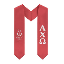 Load image into Gallery viewer, Alpha Chi Omega + Lyre + Class of 2025 Graduation Stole - Scarlet & White