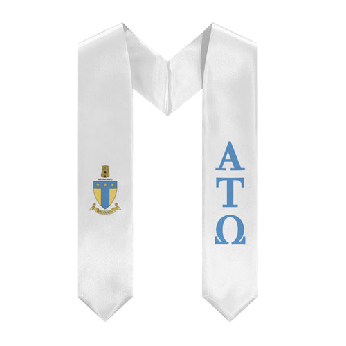 Alpha Tau Omega Graduation Stole With Crest - White & Sky Blue