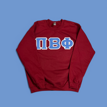 Load image into Gallery viewer, Pi Beta Phi Sorority Letter Sweatshirt - Garnet, Columbia Blue & White