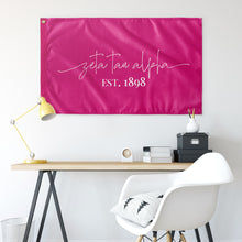 Load image into Gallery viewer, Zeta Tau Alpha Sorority Script Flag - Hot Pink & White