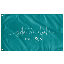Load image into Gallery viewer, Zeta Tau Alpha Sorority Script Flag - Turquoise & White