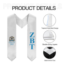 Load image into Gallery viewer, Zeta Beta Tau + Crest + Class of 2025 Graduation Stole - White & Turquoise - 2