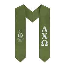 Load image into Gallery viewer, Alpha Chi Omega + Lyre + Class of 2025 Graduation Stole - Olive & White