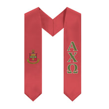 Load image into Gallery viewer, Alpha Chi Omega Graduation Stole With Crest - Scarlet, Olive & White