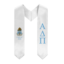 Load image into Gallery viewer, Alpha Delta Pi + Crest + Class of 2026 Graduation Stole - White & Adelphean Blue