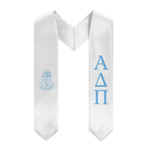 Load image into Gallery viewer, Alpha Delta Pi Graduation Stole With Outline Crest - White & Adelphian Blue