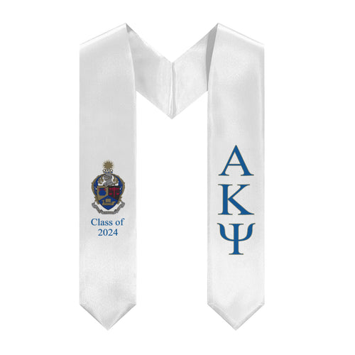 Alpha Kappa Psi + Coat Of Arms + Class of 2024 Graduation Stole - White, Blue & Gold