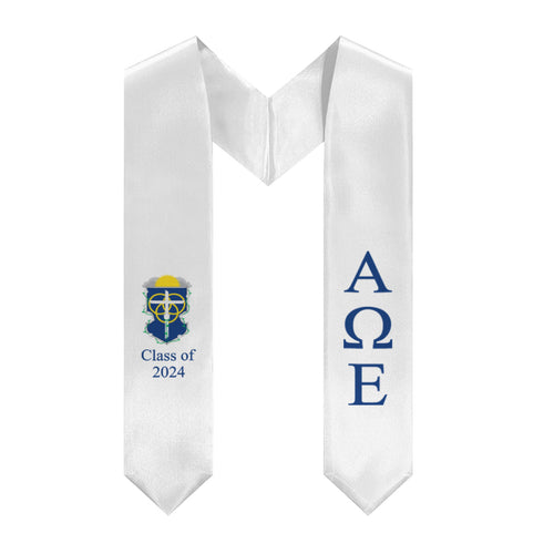 Alpha Omega Epsilon + Crest + Class of 2024 Graduation Stole - White