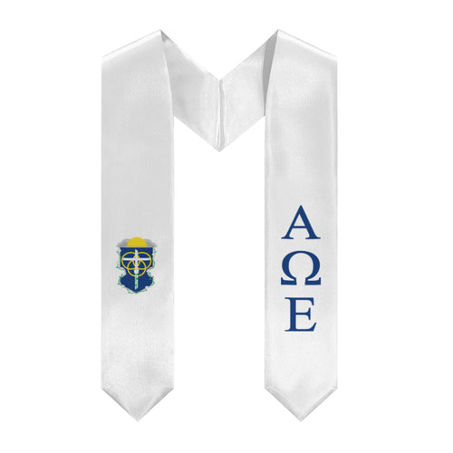 Alpha Omega Epsilon Graduation Stole With Crest - White