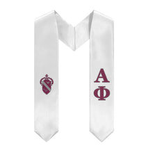 Load image into Gallery viewer, Alpha Phi Stole + Block Letters + Crest - White, Bordeaux & Silver - 1