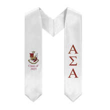 Load image into Gallery viewer, Alpha Sigma Alpha + Crest + Class of 2025 Graduation Stole - White, Crimson & Gold