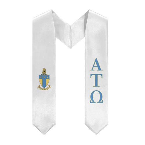 Alpha Tau Omega Graduation Stole With Crest - White, Sky Blue & Yellow
