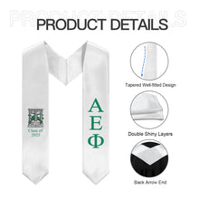 Load image into Gallery viewer, Alpha Epsilon Phi + Crest + Class of 2025 Graduation Stole - White & Support Green