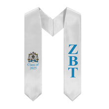 Load image into Gallery viewer, Zeta Beta Tau + Crest + Class of 2025 Graduation Stole - White & Turquoise - 2