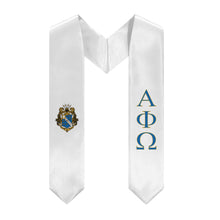Load image into Gallery viewer, Alpha Phi Omega Graduation Stole With Crest - White, Blue &amp; Gold