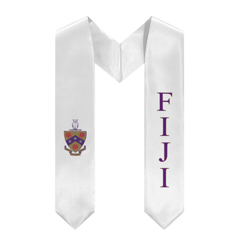 FIJI Graduation Stole With Crest - White, Purple & Gold