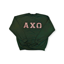 Load image into Gallery viewer, Alpha Chi Omega Sorority Letter Sweatshirt - Forest Green, Red & Maroon Floral & Black