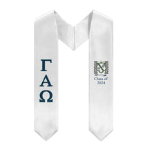 Load image into Gallery viewer, Gamma Alpha Omega + Crest + Class of 2024 Graduation Stole - White, Navy Blue &amp; Forest Green