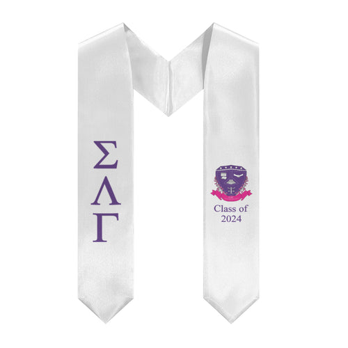 Sigma Lambda Gamma + Crest + Class of 2024 Graduation Stole - White & Purple