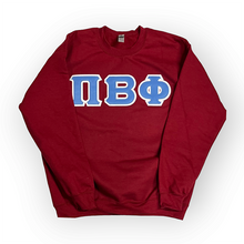 Load image into Gallery viewer, Pi Beta Phi Sorority Letter Sweatshirt - Garnet, Columbia Blue & White