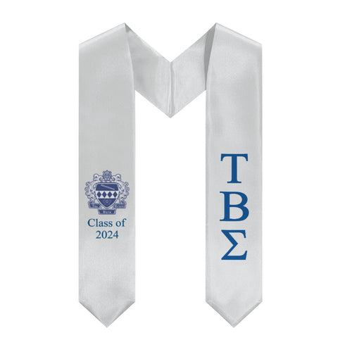Tau Beta Sigma + Blue Crest + Class of 2024 Graduation Stole - Silver & TBS Blue