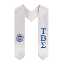 Load image into Gallery viewer, Tau Beta Sigma Graduation Stole With Blue Crest - White