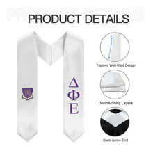 Load image into Gallery viewer, Delta Phi Epsilon Graduation Stole With Crest - White, Purple & Purple 2