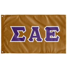 Load image into Gallery viewer, Sigma Alpha Epsilon Greek Block Flag - SAE Gold, SAE Purple & White