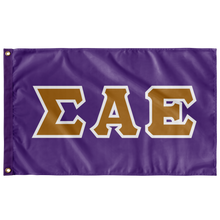 Load image into Gallery viewer, Sigma Alpha Epsilon Greek Block Flag - SAE Purple, SAE Gold &amp; White