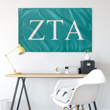 Load image into Gallery viewer, Zeta Tau Alpha Sorority Flag - Teal, White & Silver