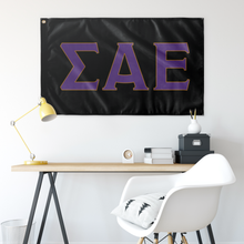 Load image into Gallery viewer, Sigma Alpha Epsilon Greek Letters Flag - Black, Purple & Gold