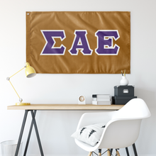 Load image into Gallery viewer, Sigma Alpha Epsilon Greek Block Flag - SAE Gold, SAE Purple & White