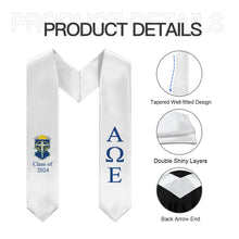 Load image into Gallery viewer, Alpha Omega Epsilon + Crest + Class of 2024 Graduation Stole - White