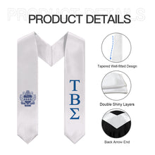 Load image into Gallery viewer, Tau Beta Sigma Graduation Stole With Blue Crest - White