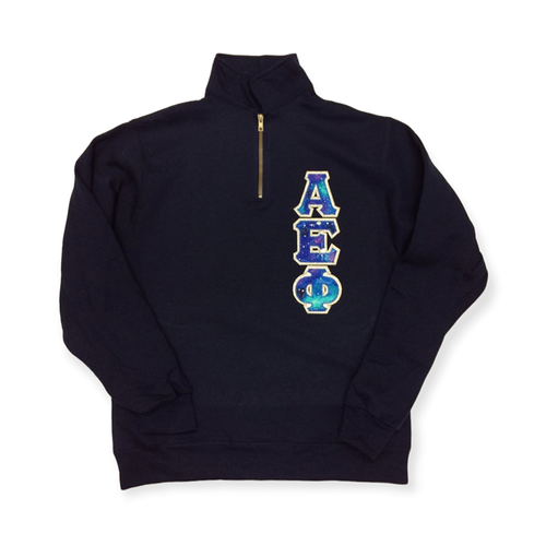 Alpha Epsilon Phi Quarter-Zip Stitch Letter Sweatshirt