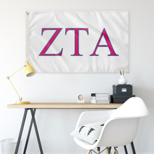 Load image into Gallery viewer, Zeta Tau Alpha Sorority Flag - White, Bright Pink &amp; Teal