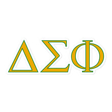 Load image into Gallery viewer, Delta Sigma Phi Greek Letters Sticker - Desert Gold & Nile Green