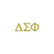 Load image into Gallery viewer, Delta Sigma Phi Greek Letters Sticker - Desert Gold & Nile Green