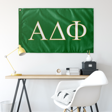 Load image into Gallery viewer, Alpha Delta Phi Fraternity  Flag - Kelly Green, White & Light Old Gold