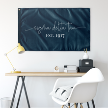 Load image into Gallery viewer, Sigma Delta Tau Sorority Script Flag - Azure Blue & White