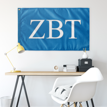 Load image into Gallery viewer, Zeta Beta Tau Fraternity Flag - Turquoise, White & Silver