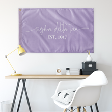 Load image into Gallery viewer, Sigma Delta Tau Sorority Script Flag - Lavender & White