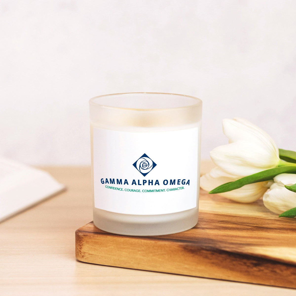 Gamma Alpha Omega Frosted Glass Scented Candle Sorority Candles