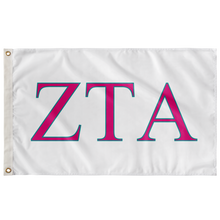 Load image into Gallery viewer, Zeta Tau Alpha Sorority Flag - White, Bright Pink &amp; Teal
