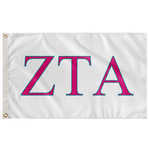 Zeta Tau Alpha Sorority Flag - White, Bright Pink & Teal