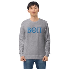 Load image into Gallery viewer, Beta Theta Pi Unisex Organic Letter Sweatshirt - Process Blue & Blue