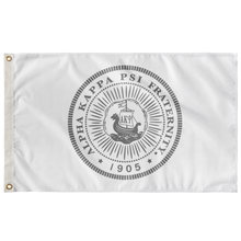 Load image into Gallery viewer, Alpha Kappa Psi Seal Fraternity Flag - White &amp; Grey