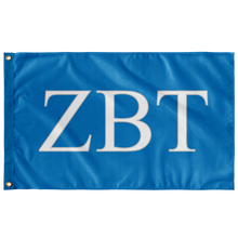 Load image into Gallery viewer, Zeta Beta Tau Fraternity Flag - Turquoise, White & Silver